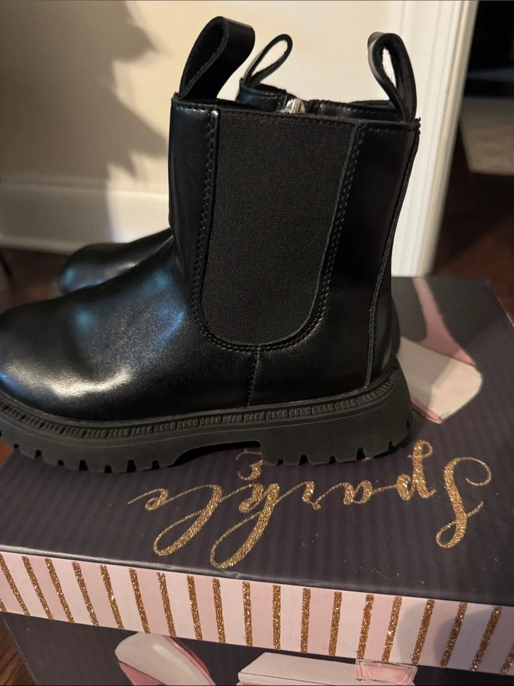 Kids Black Lug-Sole Chelsea Boots with Side Zip